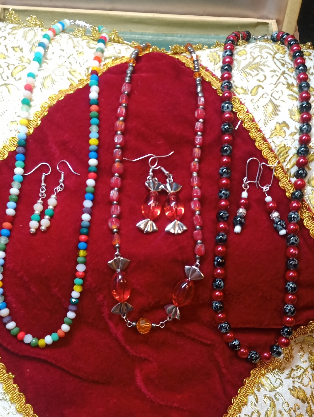 Bundle Of Red Glass Crystal Bead Necklace and Earring Set - Women Jewelry